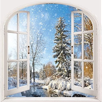 Winter Snowy Shower Curtain, Window View Blue Sky Winter Christmas Tree River Nature Snowy Scene Bath Curtains for Holiday 180cm x 180cm - Image 3