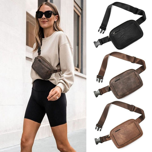 Women PU Leather Belt Bag Crossbody Waist Bag Travel Bag Black