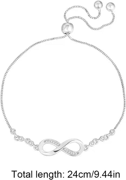 Women's Bracelet in 925 Sterling Silver Infinity Love Bracelet with Cubic Zirconia Heart, Women's Bracelet in 925 Sterling Silver Infinity Bracelet Adjustable – yux - Image 4