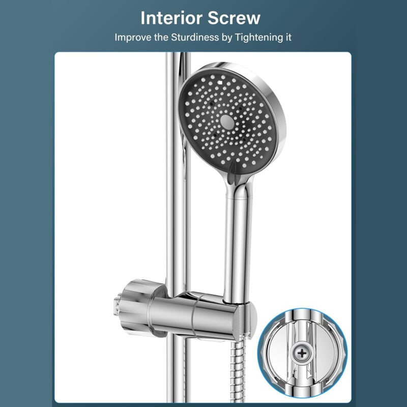 Adjustable Shower Head with 2 Hooks for 16-27mm Shower Rod, Wall Mounted Chrome Hand Shower Holder - Image 3