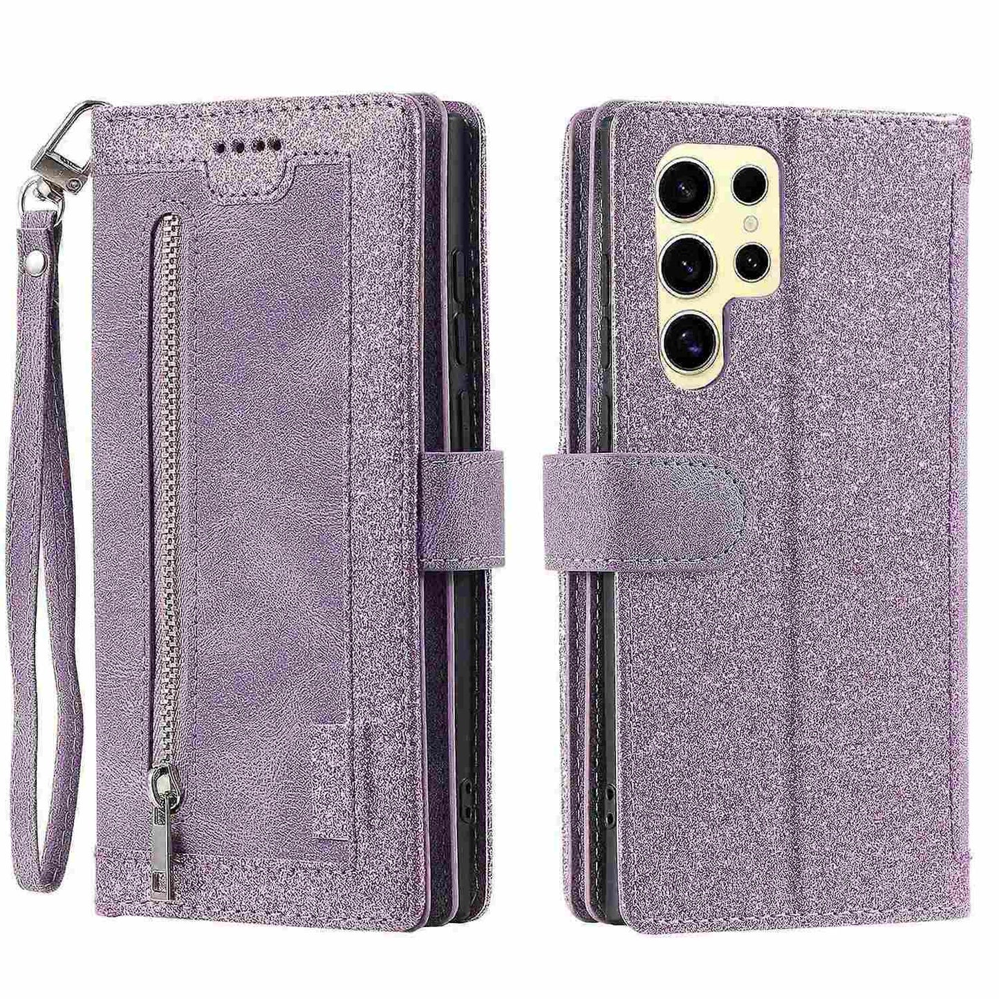 Samsung Galaxy S25 Ultra Mobile Case PU Leather Phone Cover with Zipper Wallet 9 Card Slots - Perfect Style F Style F