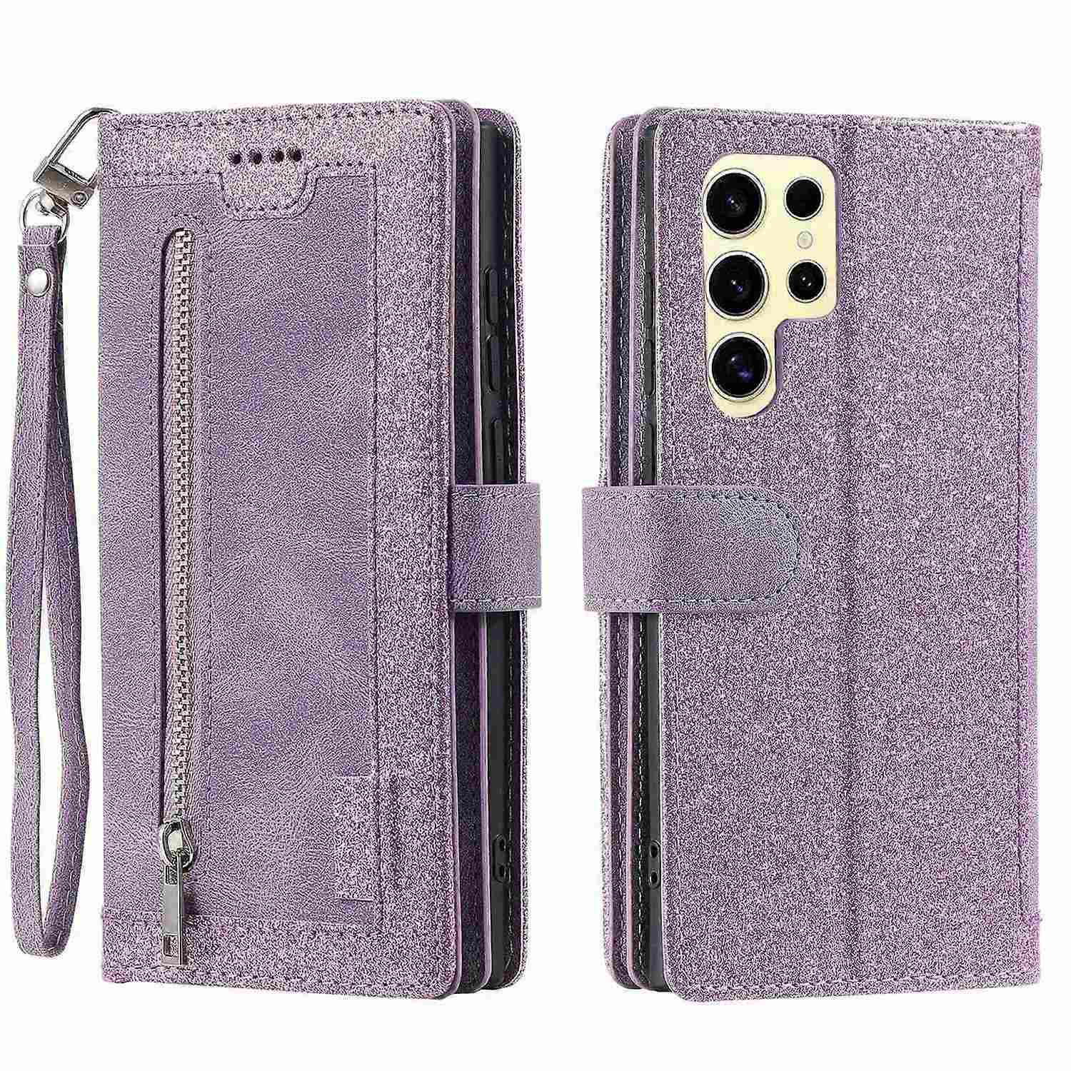 Samsung Galaxy S25 Ultra Mobile Case PU Leather Phone Cover with Zipper Wallet 9 Card Slots - Perfect Style F Style F