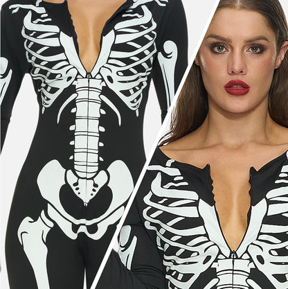 Adult Chilren Skeleton Costume Women Glow in the Dark Skeleton Costume Halloween Fancy Dress Up Role Play Cosplay 1 XL - Image 3