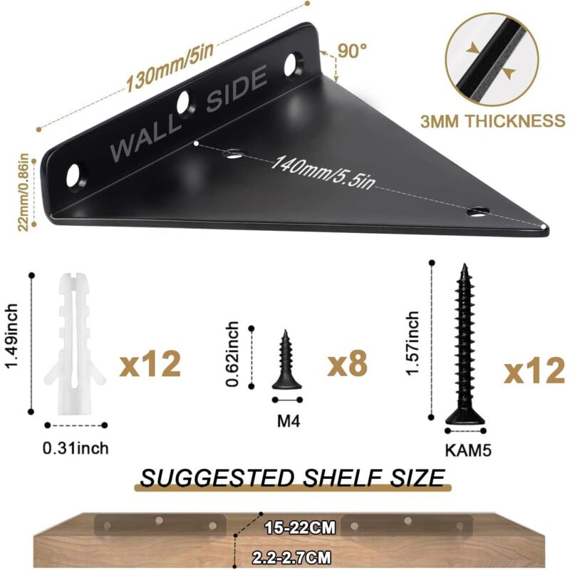 Package Triangle Shelf Brackets, 14cm Iron Floating Shelf Brackets, Metal Wall Mounted Shelf Brackets for DIY Open Shelf Ikodm - Image 3