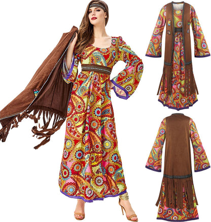 60s costume women, hippie women's dress set, 70s disco halloween outfits, hippie clothing women's costume, 60s clothing accessories L - Image 3