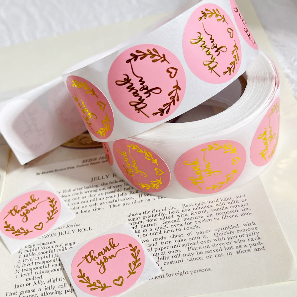 Rolls of 1000pcs Thank You Stickers, 2.5cm Self Adhesive Label Stickers, Kraft Paper and Pink Thank You Sticker - Image 3