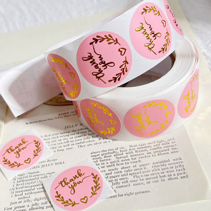 Rolls of 1000pcs Thank You Stickers, 2.5cm Self Adhesive Label Stickers, Kraft Paper and Pink Thank You Sticker - Image 3