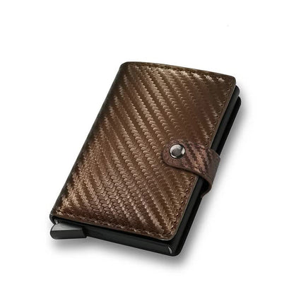 Carbon Fiber Credit Card Holder Wallet Men RFID Smart Metal Thin Slim Pop Up Minimalist Wallet Small Black Wallet Metal Vallet Carbon Bronze