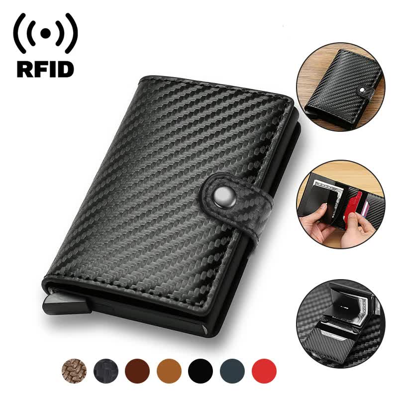 Carbon Fiber Credit Card Holder Wallet Men RFID Smart Metal Thin Slim Pop Up Minimalist Wallet Small Black Wallet Metal Vallet Carbon Bronze - Image 2