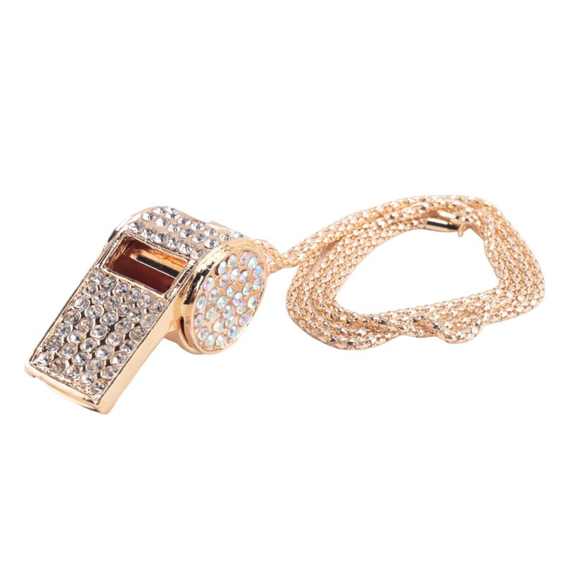 Whistle, metal and rhinestone crystal whistle, shiny with key ring for referees, coaches, teachers - Image 2