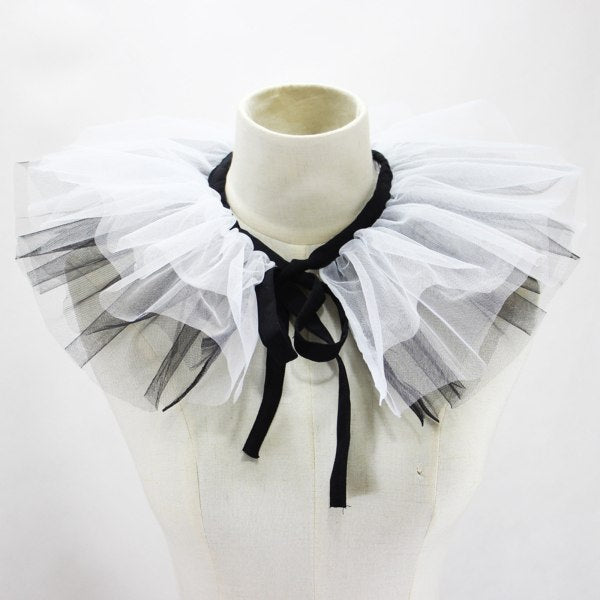 Women's Renaissance Tulle Ruffled False Collar Layered Black White Mesh Clown Choker Lace Up Victorian Neck Ruff Shawl Cosplay Props - Image 2