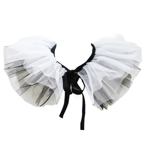 Women's Renaissance Tulle Ruffled False Collar Layered Black White Mesh Clown Choker Lace Up Victorian Neck Ruff Shawl Cosplay Props - Image 3