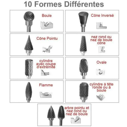 10pcs Double Cut Tungsten Steel Rotary Files with 3mm Shank, Twist Drill Bits for Dremel Rotary Tools - Image 3