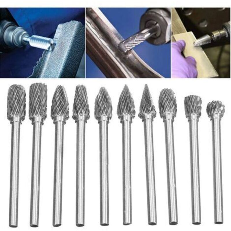 10pcs Double Cut Tungsten Steel Rotary Files with 3mm Shank, Twist Drill Bits for Dremel Rotary Tools - Image 4