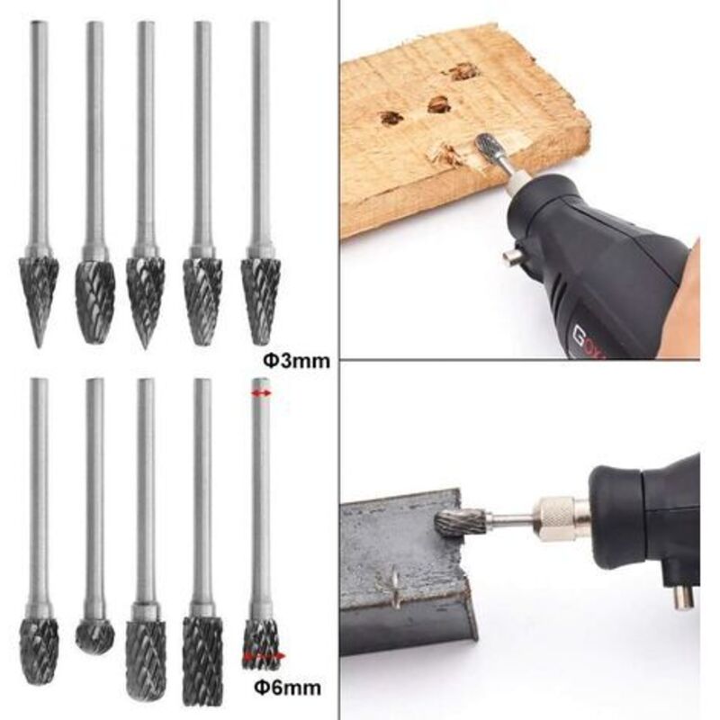 10pcs Double Cut Tungsten Steel Rotary Files with 3mm Shank, Twist Drill Bits for Dremel Rotary Tools - Image 5