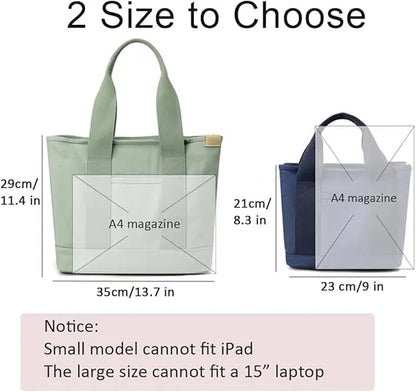 Multi-Pocket Tote Bag with Zipper, Canvas Handmade Handbag with Compartments, Multifunctional Satchel Bags for Women, Ladies, University, School, Work, Travel Black-small - Image 2