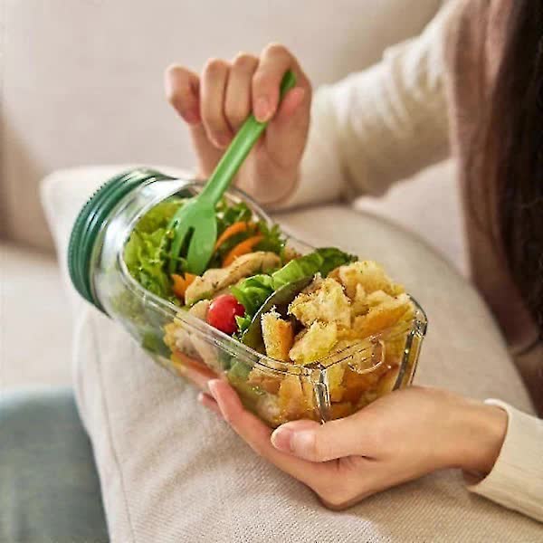 NEW Salad Container with Sauce Dressing Container, Vertical Layered Salad Container with Built-in Bowl, Portable Leak-Proof All-in-One Salad Box - Image 3