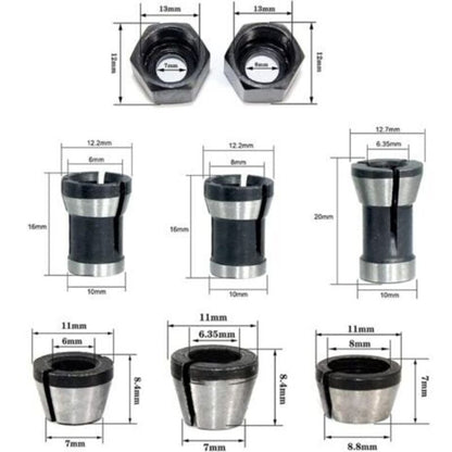 Milling Chuck - Set of 6, Countersunk Collet (6 mm, 6.35 mm, 8 mm), Router Collet, Collet Adapter - Image 2