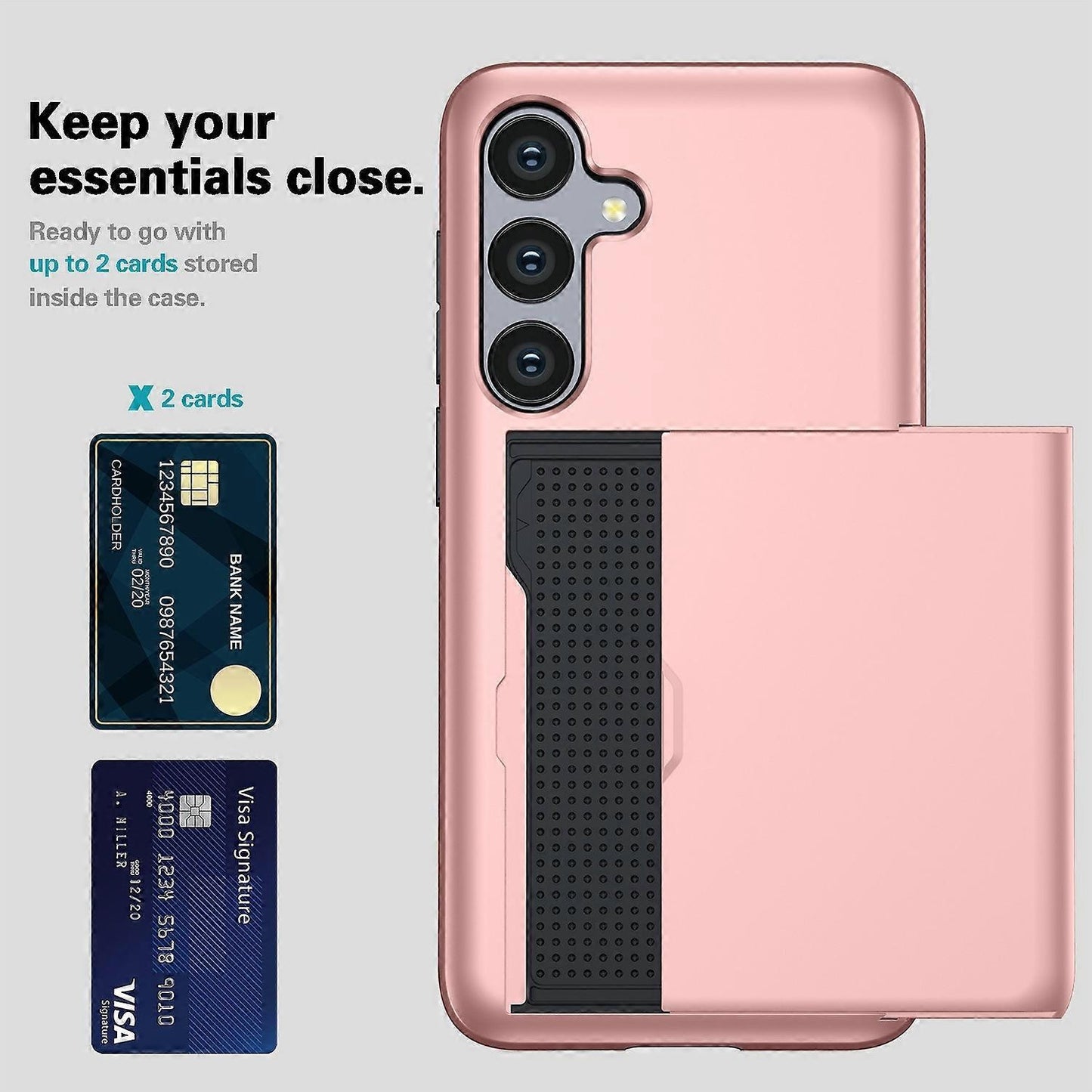Hot Compatible with Samsung Galaxy A16 5G/4G Case with Card Holder TPU+PC Back Rose Gold - Image 2