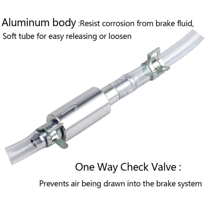 Professional Brake Bleed Tool Set with Check Valve and Metal Hose Clamps for Vehicle Hydraulic Brake System Service Kit Silver - Image 2