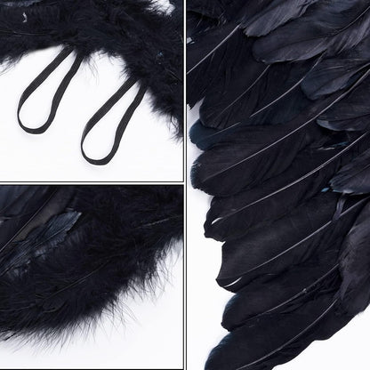Angel Wings, Black, Angel Costume for Women, with Halo and Black Wings, for Girls, Feather Wings Fallen Angel Wings - Black-45 cm - Image 5
