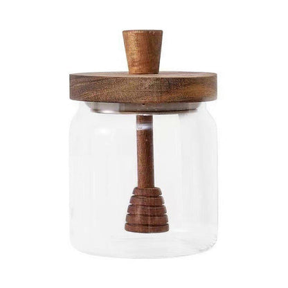 500ML Glass Honey Jar with Wooden Spoon Lid Airtight Honey Pot Set Transparent Honey Spoon and Jar Set for Easy Monitoring Wide Opening