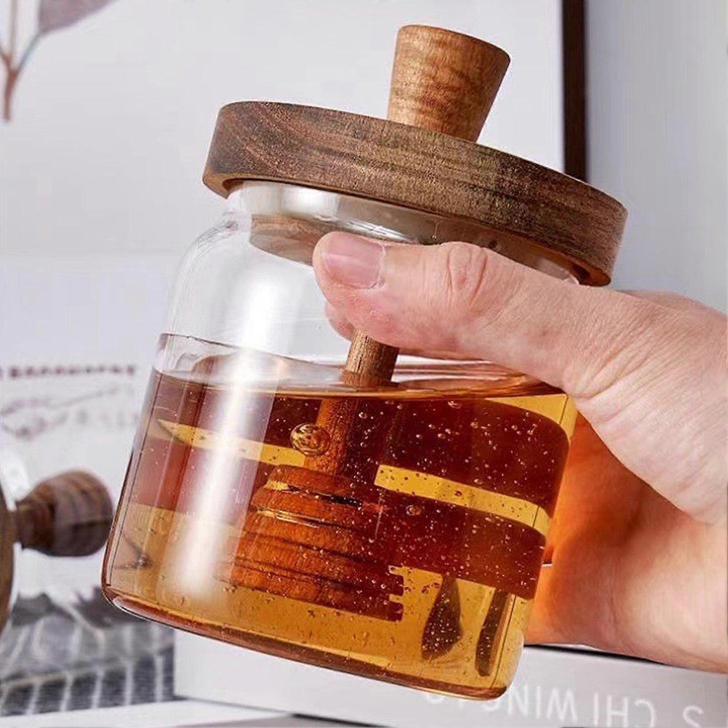 500ML Glass Honey Jar with Wooden Spoon Lid Airtight Honey Pot Set Transparent Honey Spoon and Jar Set for Easy Monitoring Wide Opening - Image 2