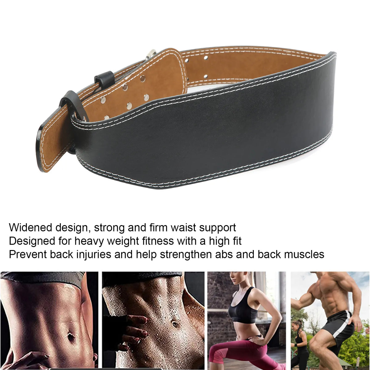 Weight belt for weightlifting, wide sports belt for waist support, fitness belt for rowing, squats, deadlifts, black - Image 7