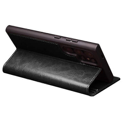 Compatible with Samsung Galaxy S24 Ultra Mobile Case Wallet Case Flip Stand Phone Protection Genuine Leather Black - Image 3