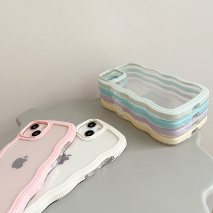 Transparent Cute Curly Simple Wavy Case, Aesthetic Design Bumper, Soft TPU for iPhone 14 Pro Max-White - Image 2