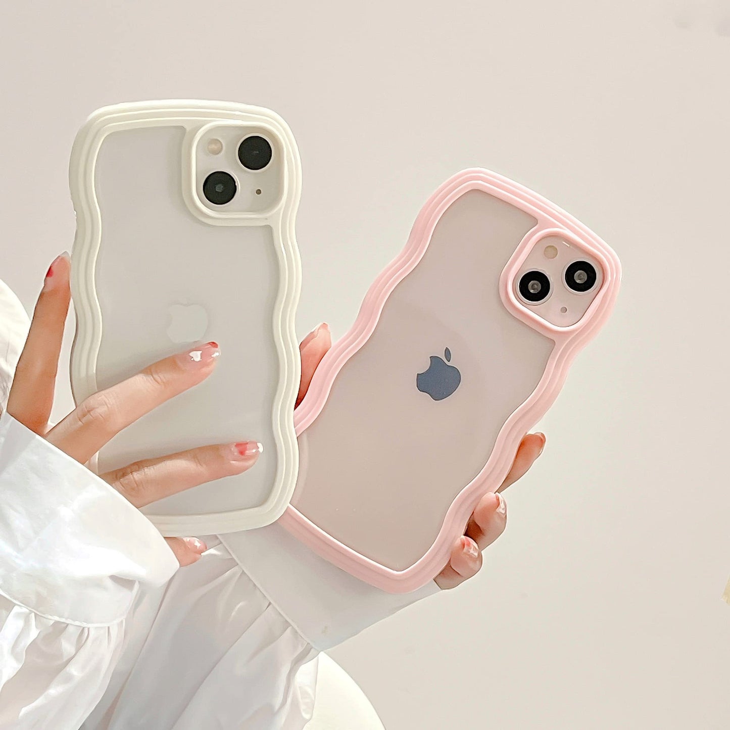 Transparent Cute Curly Simple Wavy Case, Aesthetic Design Bumper, Soft TPU for iPhone 14 Pro Max-White - Image 4