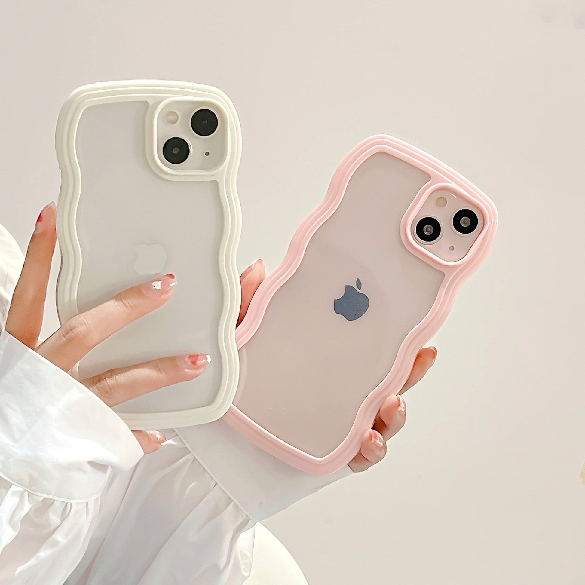 Transparent Cute Curly Simple Wavy Case, Aesthetic Design Bumper, Soft TPU for iPhone 14 Pro Max-White - Image 4