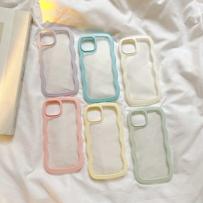 Transparent Cute Curly Simple Wavy Case, Aesthetic Design Bumper, Soft TPU for iPhone 14 Pro Max-White - Image 5