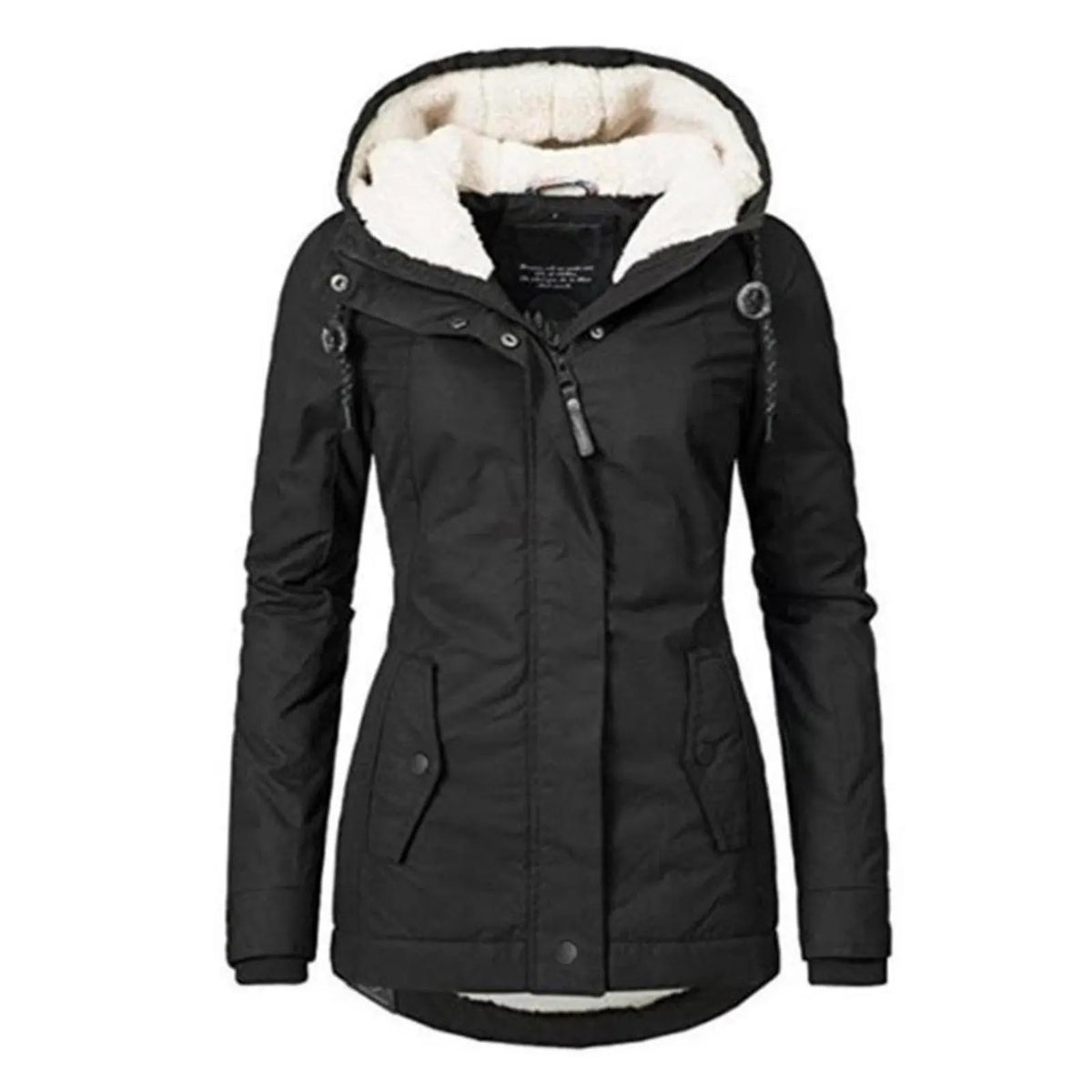 Waterproof Warm Winter Jacket with Hood, Thick Fleece Lined Cotton Jacket for Women - yujia Black XXXXL