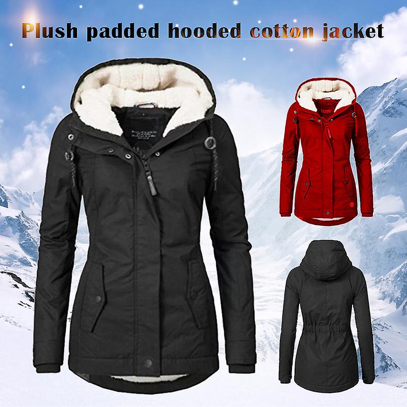 Waterproof Warm Winter Jacket with Hood, Thick Fleece Lined Cotton Jacket for Women - yujia Black XXXXL - Image 2