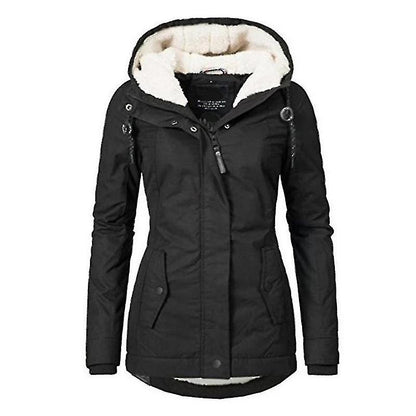 Waterproof Warm Winter Jacket with Hood, Thick Fleece Lined Cotton Jacket for Women - yujia Black XXXXL - Image 3