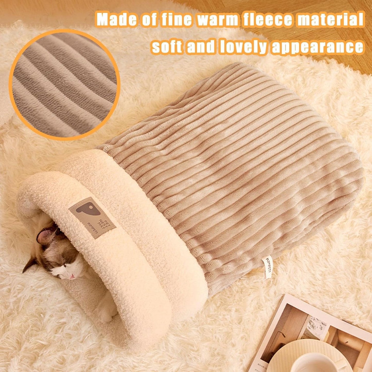 Sleeping Bag for Cat, Warm Pet Bed, Washable Cozy Cave for Cats gray L 34 x W 20 x H 20 cm - Image 5