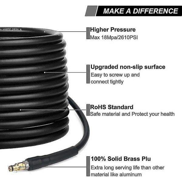Hose for Kärcher K2 K3 K4 K5 K6 K7 high pressure washer - 10m - Quick connect hose with brass nozzles 10M-yux 10M - Image 4
