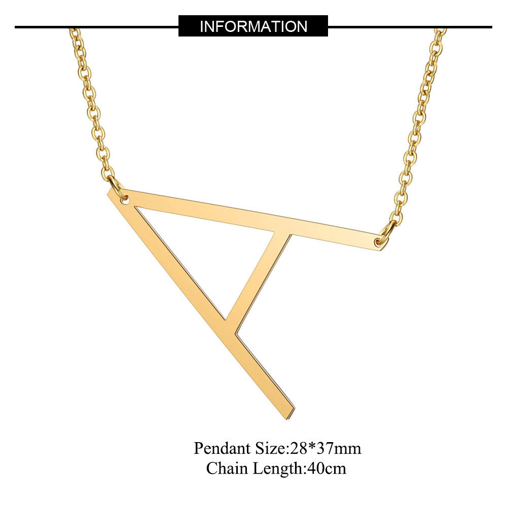 Women's Necklace with Side Block Shaped Initial Letter, Stainless Steel English Letter Necklace, Gold, AA - Image 2