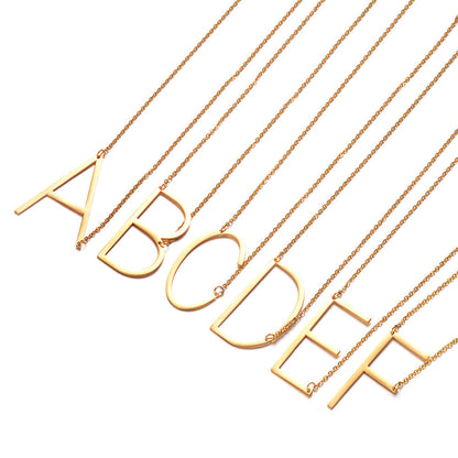Women's Necklace with Side Block Shaped Initial Letter, Stainless Steel English Letter Necklace, Gold, AA - Image 3