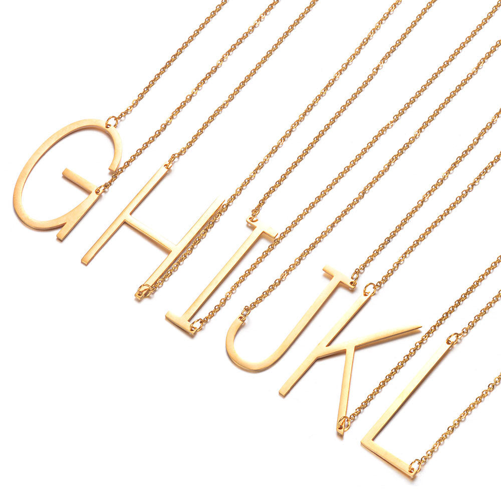 Women's Necklace with Side Block Shaped Initial Letter, Stainless Steel English Letter Necklace, Gold, AA - Image 4