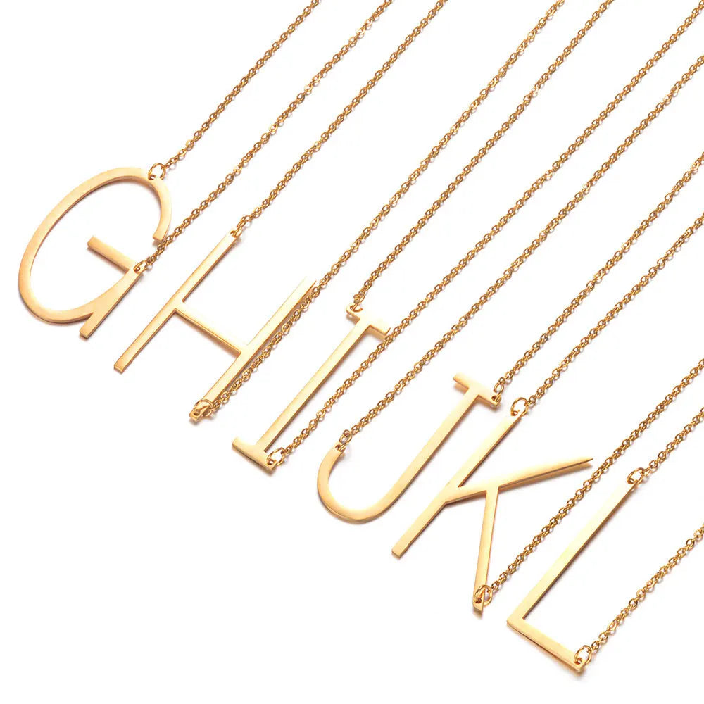 Women's Necklace with Side Block Shaped Initial Letter, Stainless Steel English Letter Necklace, Gold, AA - Image 4