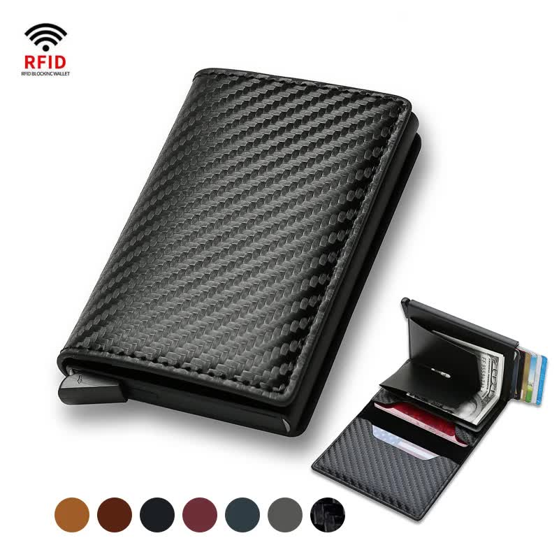 Carbon Fiber Credit Card Holder Wallets Men RFID Black Magic Trifold Leather Slim Mini Wallet Small Money Bag Men's Bags Black - Image 2