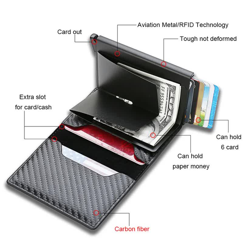 Carbon Fiber Credit Card Holder Wallets Men RFID Black Magic Trifold Leather Slim Mini Wallet Small Money Bag Men's Bags Black - Image 5