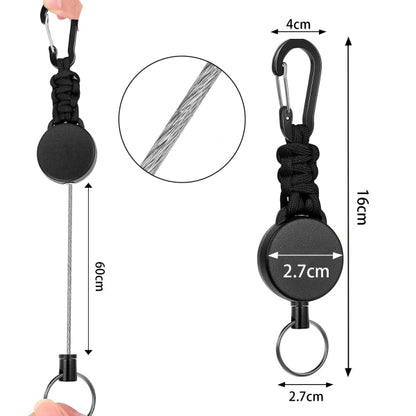 3-pack retractable key rings, retractable key ring with carabiner, retractable cord with 60 cm steel cable and key ring, 170g-200g tensile strength - Image 2