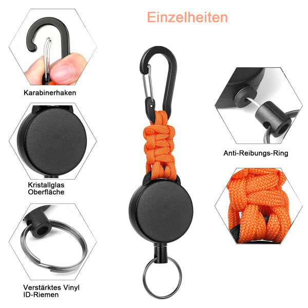 3-pack retractable key rings, retractable key ring with carabiner, retractable cord with 60 cm steel cable and key ring, 170g-200g tensile strength - Image 3