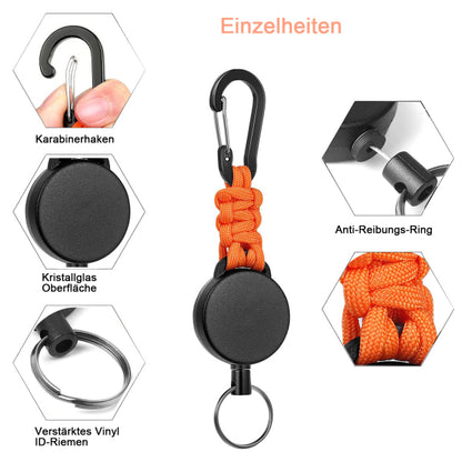 3-pack retractable key rings, retractable key ring with carabiner, retractable cord with 60 cm steel cable and key ring, 170g-200g tensile strength - Image 3