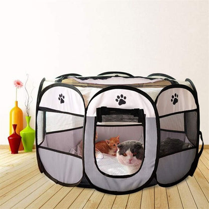 Foldable Playpen for Pets Dogs Cats Portable Soft Fabric Kennel Indoor Outdoor Gray 74*74*43 - Image 2