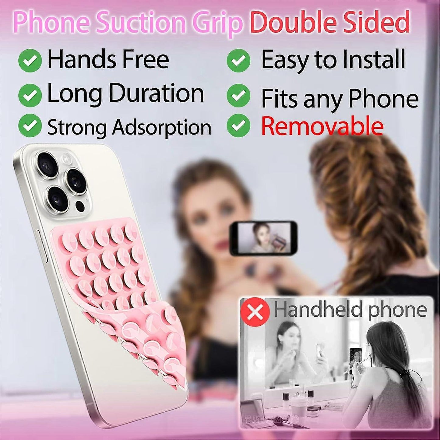 New Silicone Suction Cup Phone Case Mount Double Sided, Phone Accessory Handsfree Strong Grip Holder for Selfies and Videos White - Image 2