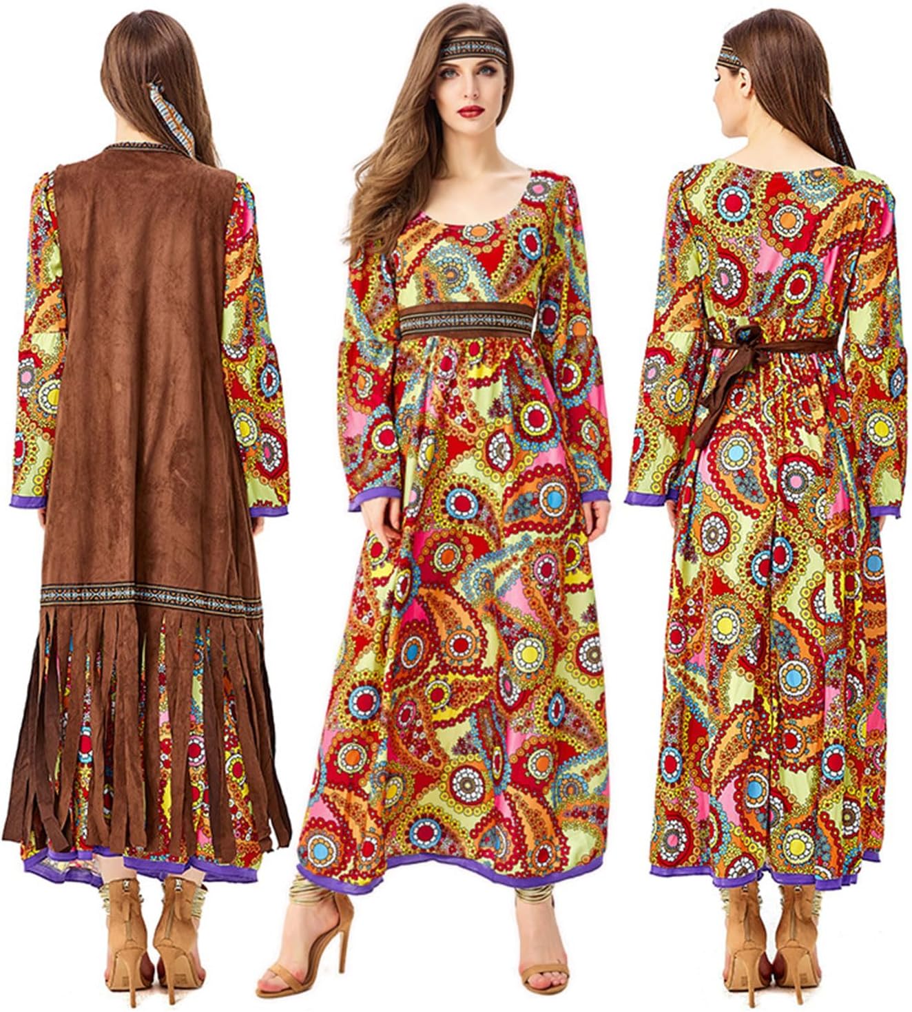 60s costume women, hippie women's dress set, 70s disco halloween outfits, hippie clothing women's costume, 60s clothing accessories M - Image 6